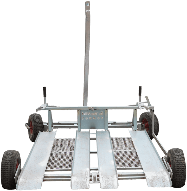 HortiMover front view — flat mesh deck and all-terrain wheels
